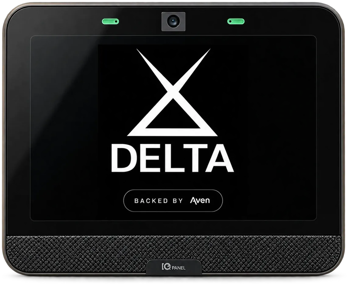 Delta IQ Panel with Backed by Aven on its screen