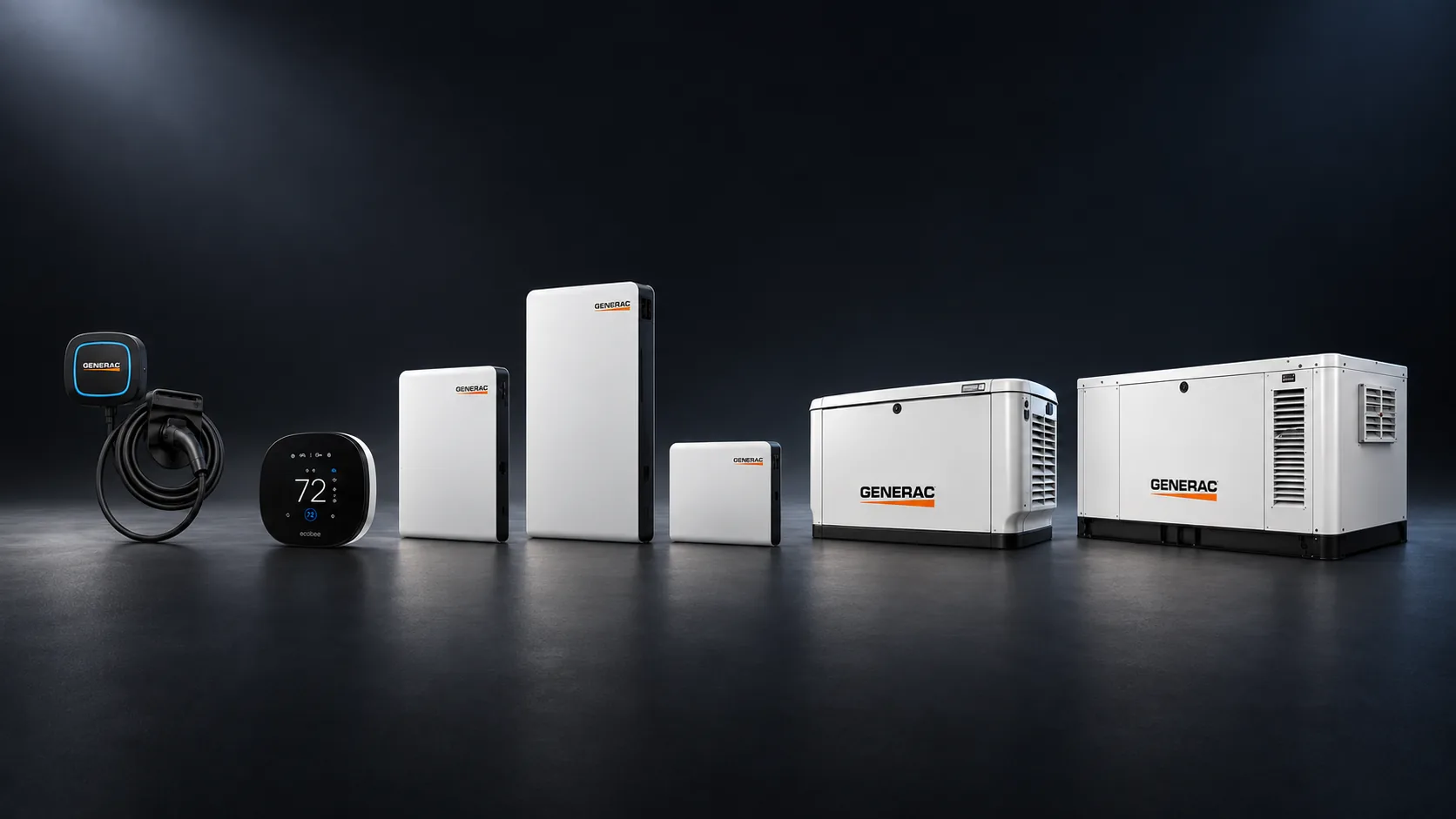 Generac lineup: Guardian generators, PWRcell battery cabinets, ecobee thermostat and EV charger